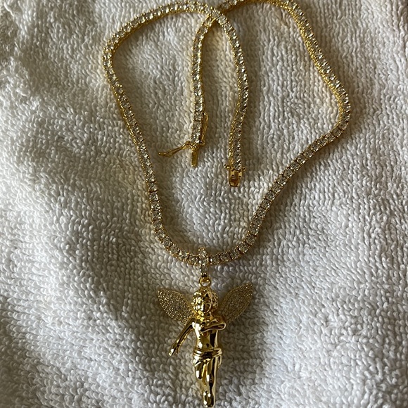 Icy hip hop gold Angel diamonds pendant with tennis necklace